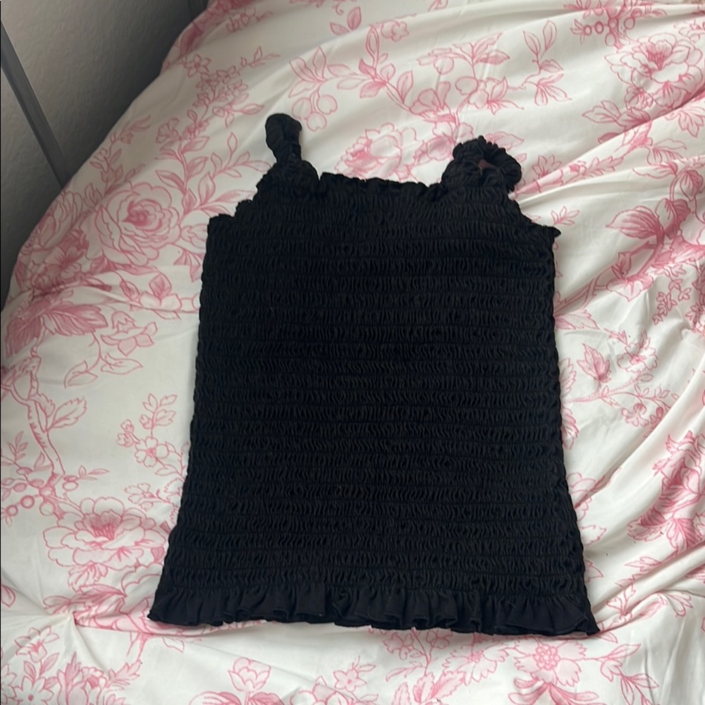 Wonder Nation Black Smocked Ruffled Tank Top